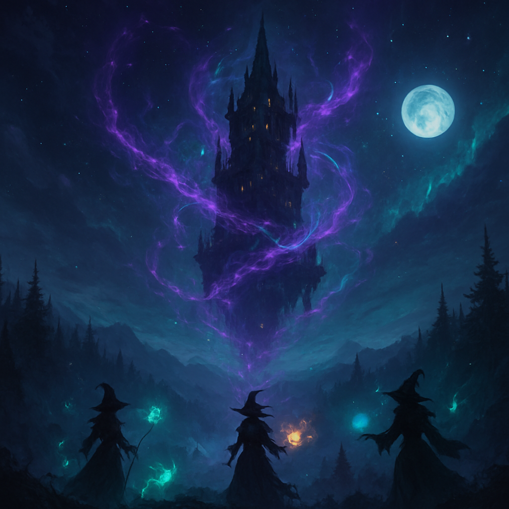 Witchspire game scene showing magical spire and witches
